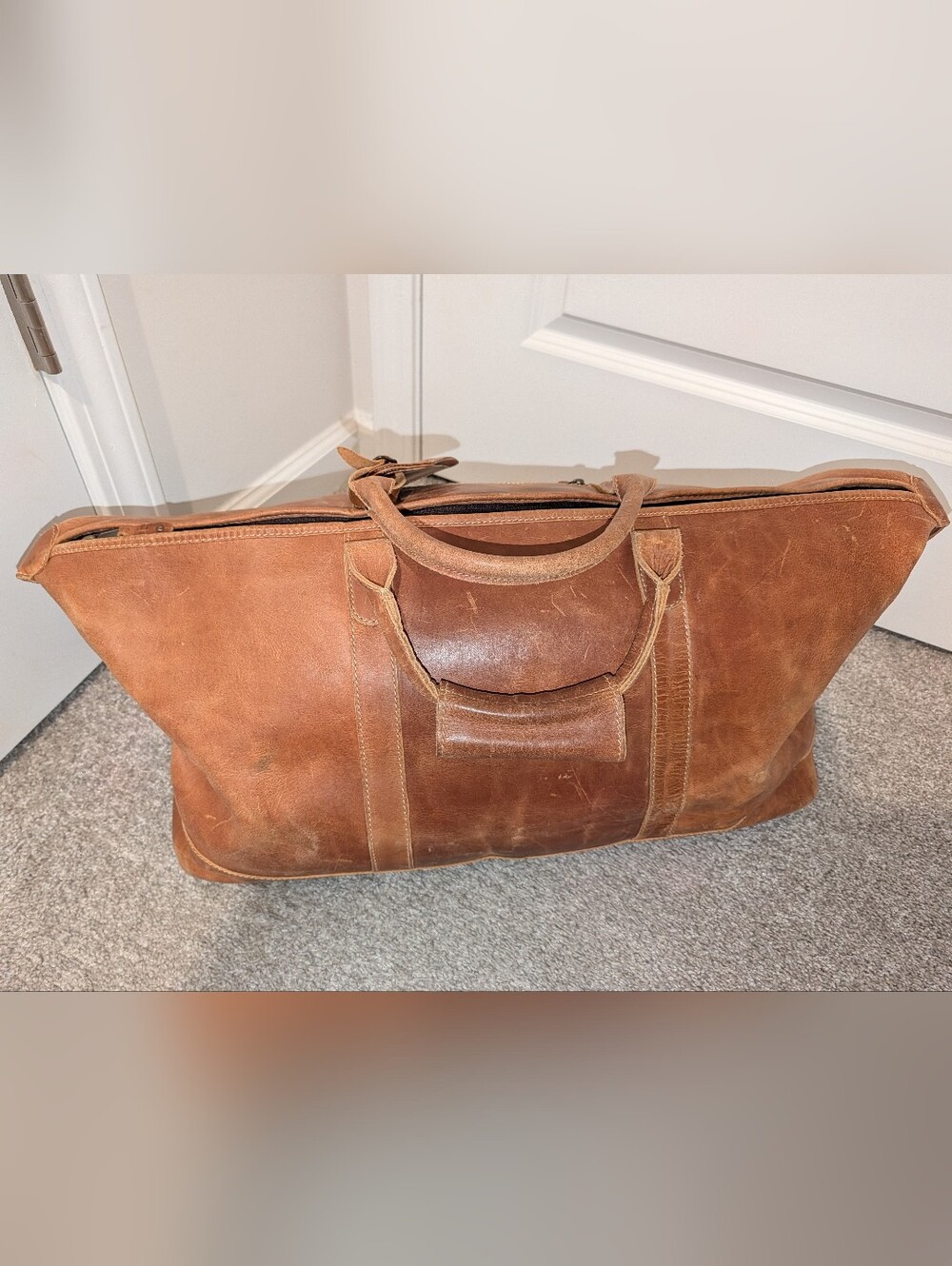 Brown Leather Duffel Weekender Bag - Classic Travel Tote Made In India